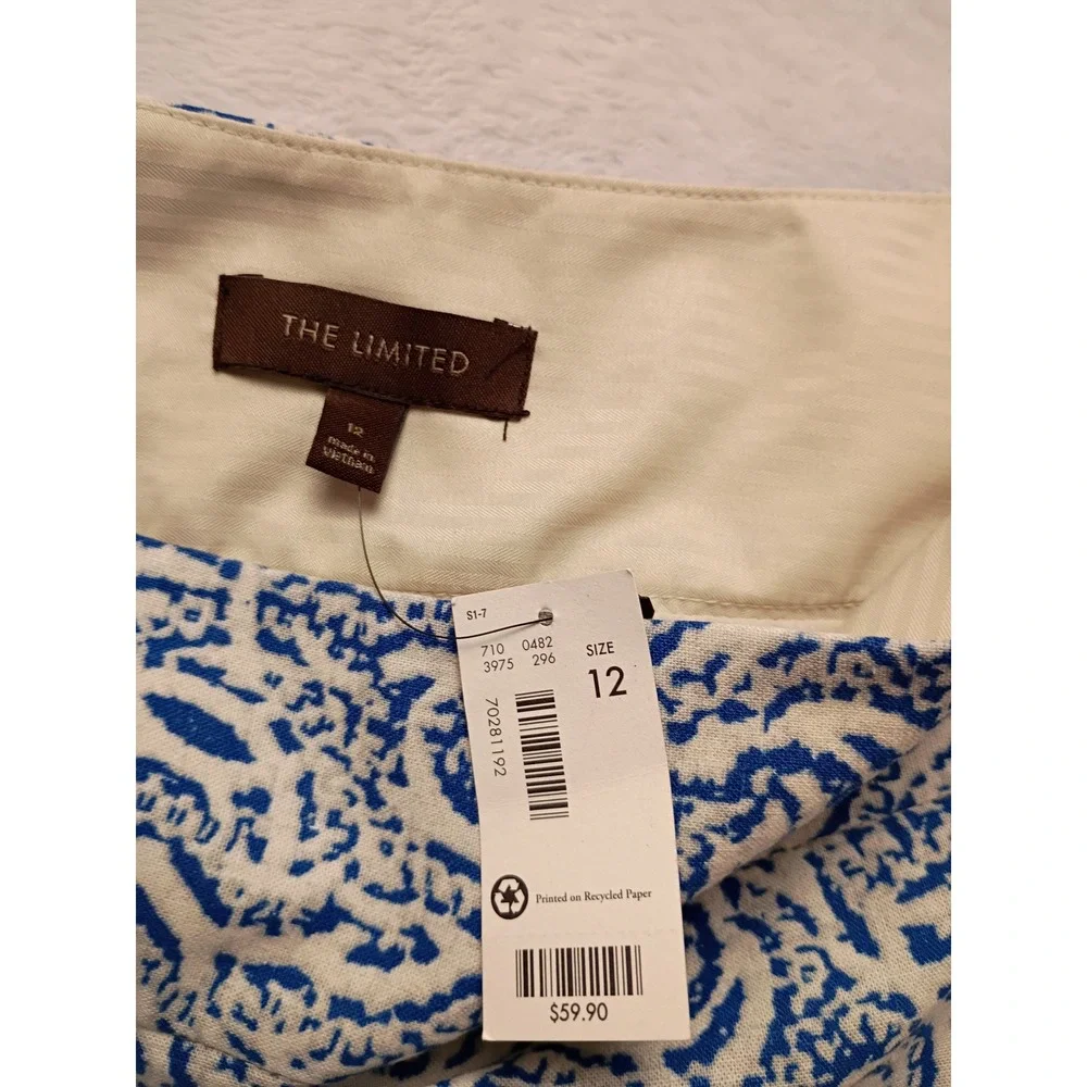 The Limited Blue White Paisley Print Pencil Skirt Size 12 Side Zip Casual NWT